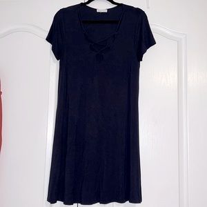 Socialite Short Sleeve Criss Cross Navy Blue Swing Dress